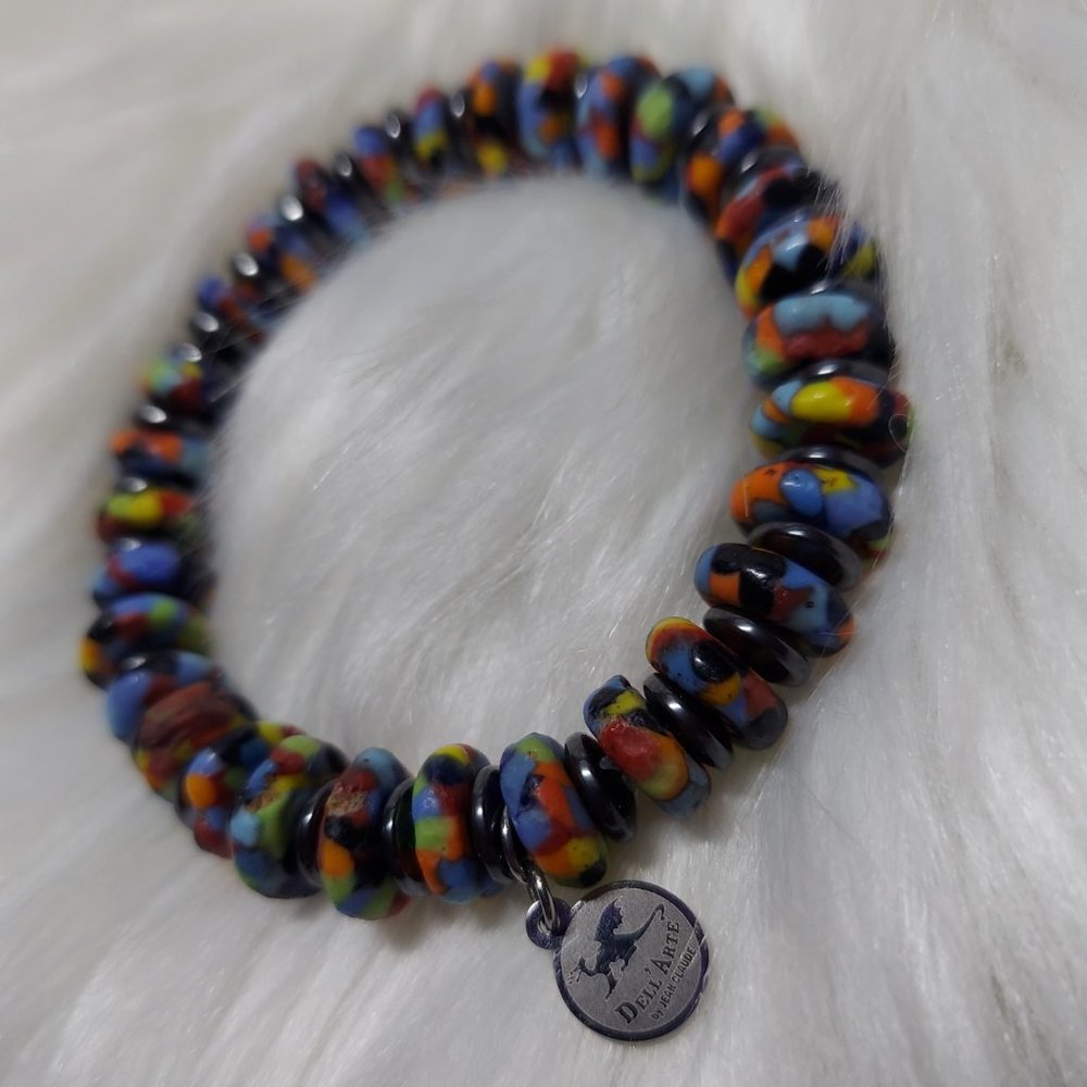 DELL ARTE BY JEAN CLAUDE MULTI COLOR GLASS BEADED STRETCHY BRACELET